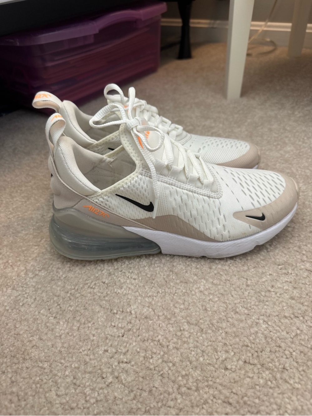Nike Kids Air Max 270 White with Beige and Black Accents